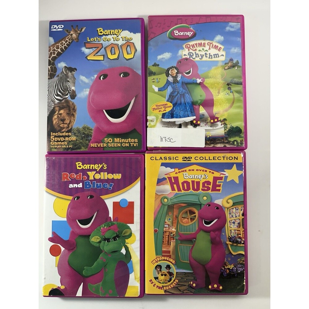 Barney DVD Lot of 4 Zoo Rhyme Time Rhythm Barney’s House Used